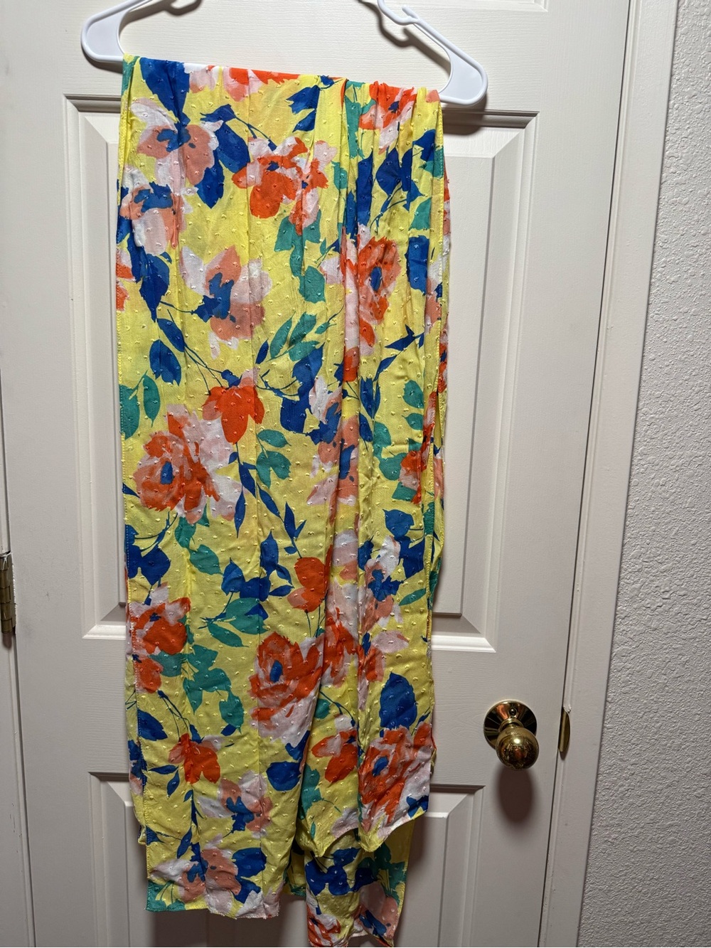 Yellow Blue Orange Teal Floral Blooms Swiss Dot Lightweight Scarf 72x26